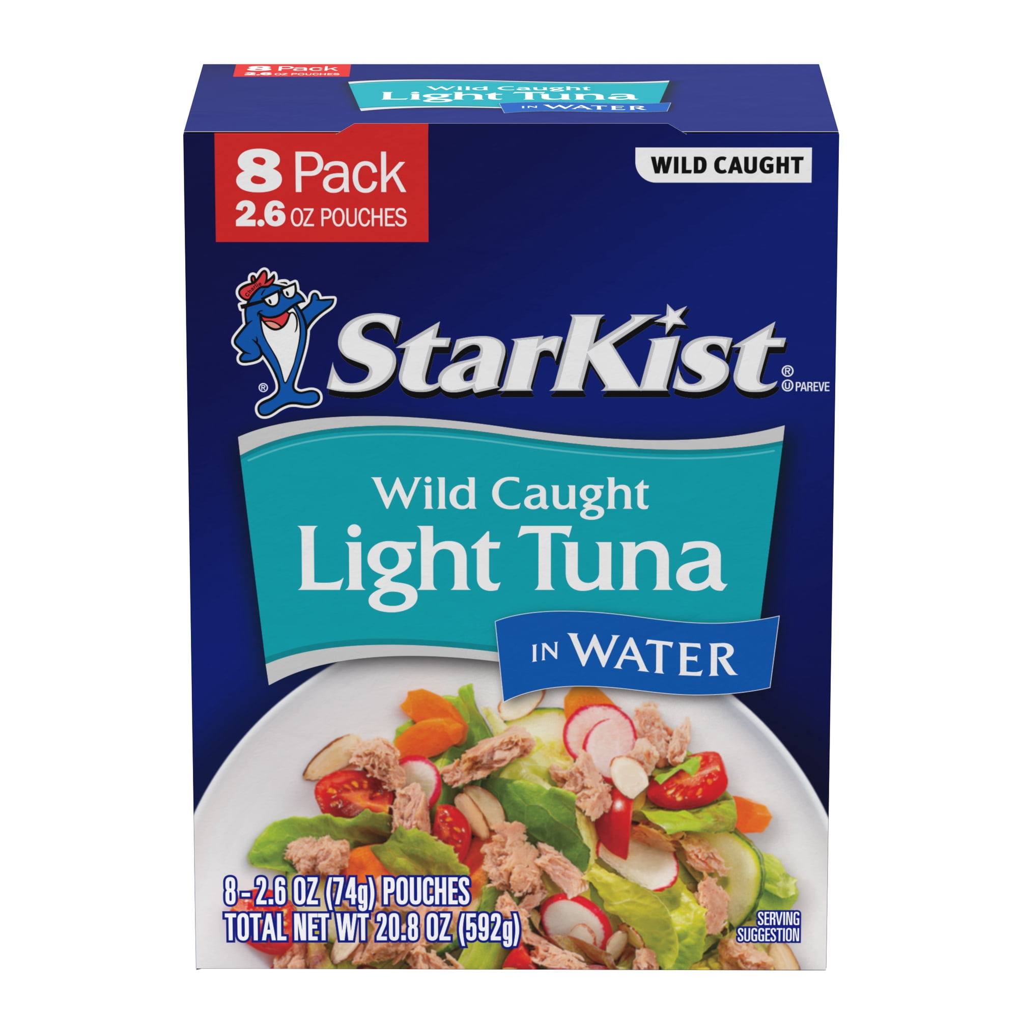 StarKist Chunk Light Tuna in Water, Wild Caught, 17g Protein, 2.6 oz Pouch (8-Pack)