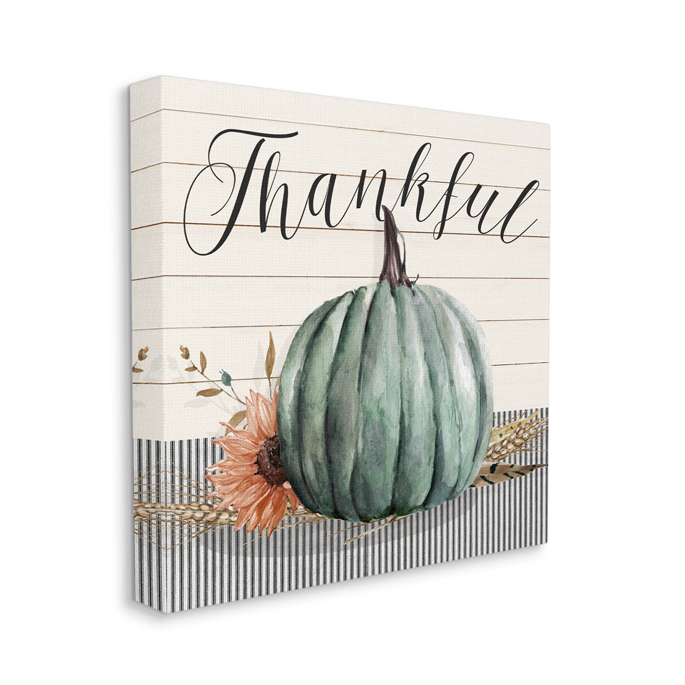 Stupell Industries Thankful Autumn Floral Pumpkin Graphic Art Gallery Wrapped Canvas Print Wall Art, Design by Livi Finn