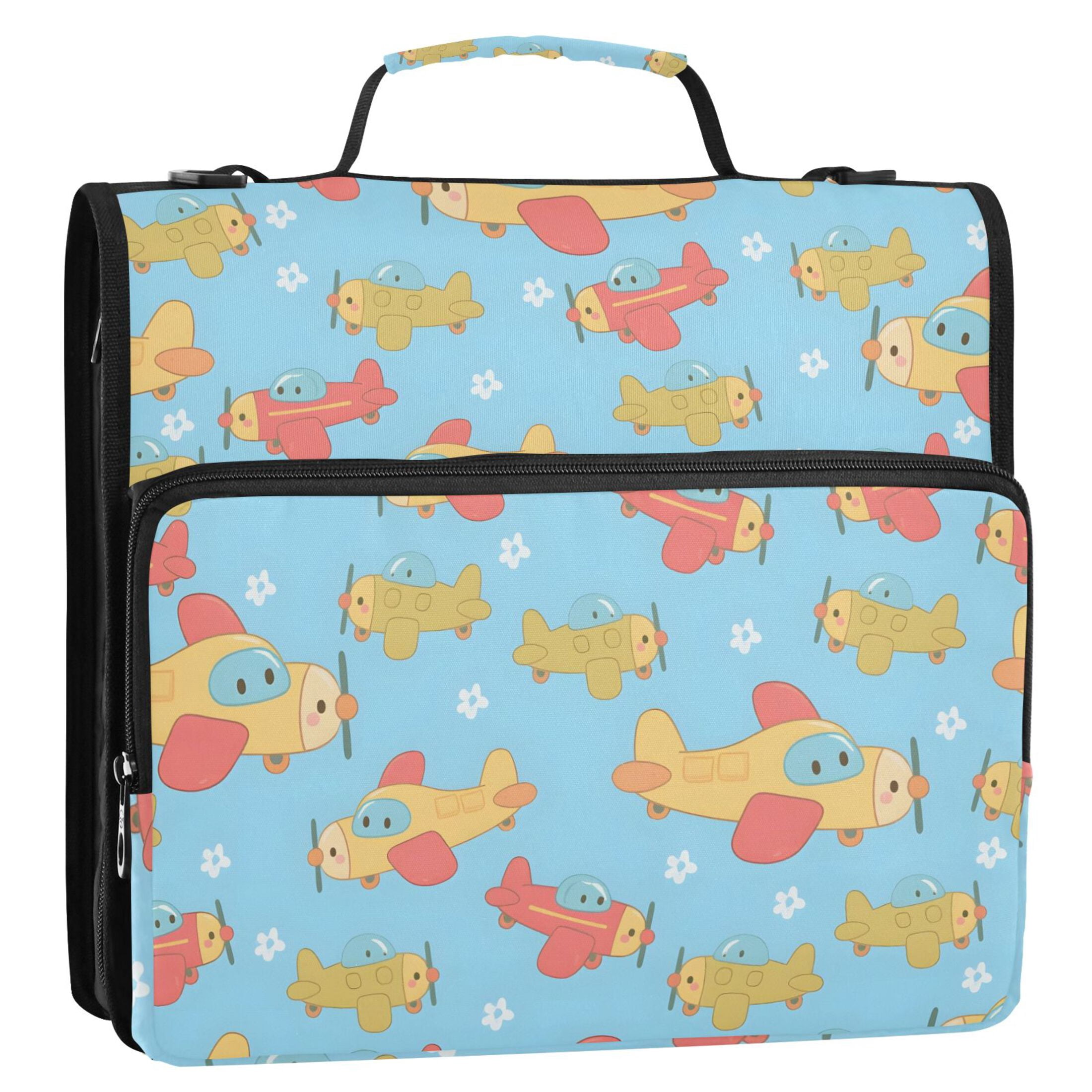 ALAZA Zipper Binder Cute Aircraft Blue 3 Ring Trapper Keeper File Folder Organizer Bag