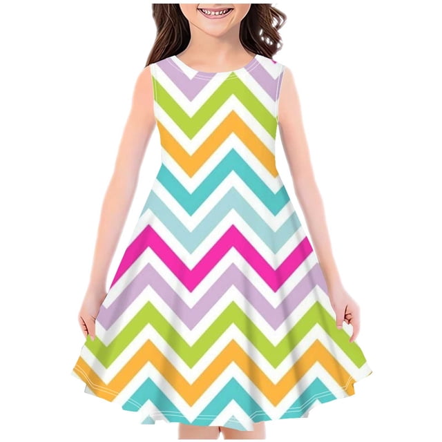 Zwiiyzr Robe d'Été pour Petites Filles 4-14 Ans Col Rond Sans Manches Évasée Robe Soleil Enfants Décontractée Florale Robe Trapèze Rose