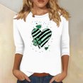 thumbnail image 1 of Meichang T-Shirts à Manches 3/4 pour Femmes T-Shirts de la Saint-Patrick Hauts Graphiques Trèfle Chanceux T-Shirts de Vacances Col Rond Blouses en Liquidation, 1 of 5