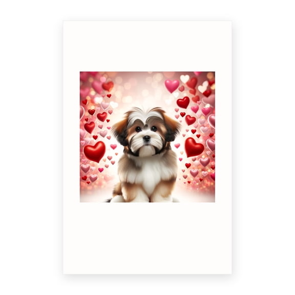 DistinctInk Greeting Card / Note Card - Valentine's Day Lhasa Apso Puppy - PACK of 10