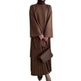 thumbnail image 5 of 2 Pcs/Set Fall Spring Women Retro Top Skirt Set Crew Neck Long Sleeves Mid Length Top Pleated A-line Loose Maxi Skirt Commuting Dating Outfit, 5 of 7