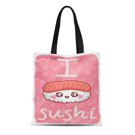 SIDONKU Canvas Tote Bag I Love Sushi Cute Smiling Characters Eyes on Hearts Durable Reusable Shopping Shoulder Grocery