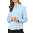 thumbnail image 1 of INSPIRE CHIC Women's Keyhole Stand Collar Pleated Back Button Blouse Tops, 1 of 6