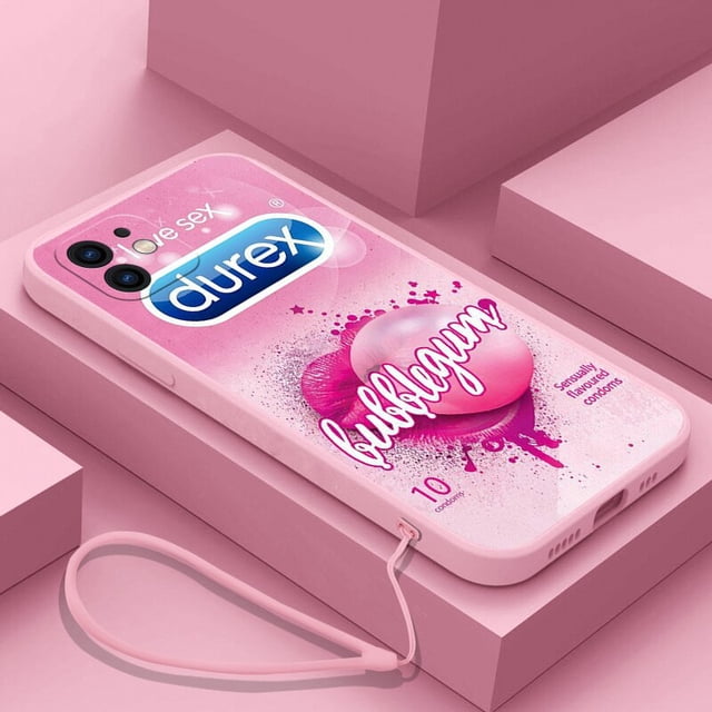 Funda de teléfono con diseño de caja de condón Sexy para iPhone 14, 13, 12, 11 Pro Max, Mini, X, XR, XS, MAX, SE20, 8, 7 Plus, con correa de mano Fivean unisex