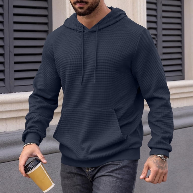 JGNGSHN Hoodies for Men Long Sleeve Waffle Knit Hoodie Fashion
