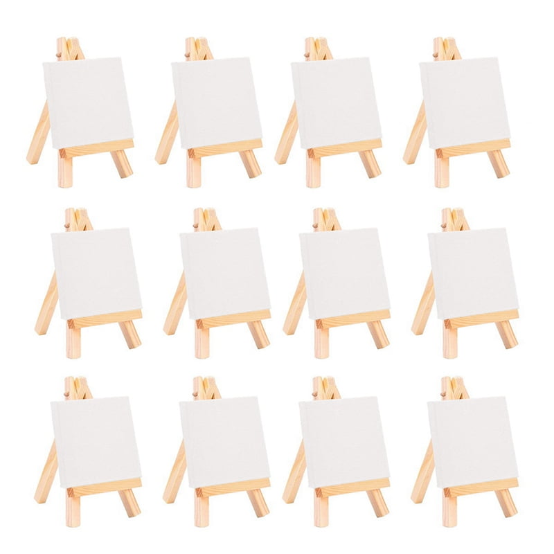 24Pcs Artists Mini Easel +3 Inch X3 Inch Mini Canvas Set Painting DIY Drawing Small Table Easel for School