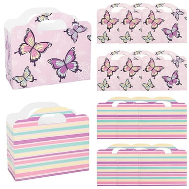12" x 10 1/2" Large Butterfly & Pastel Stripe Cardstock Gift Bags with Cutout Handles - 12 Pieces