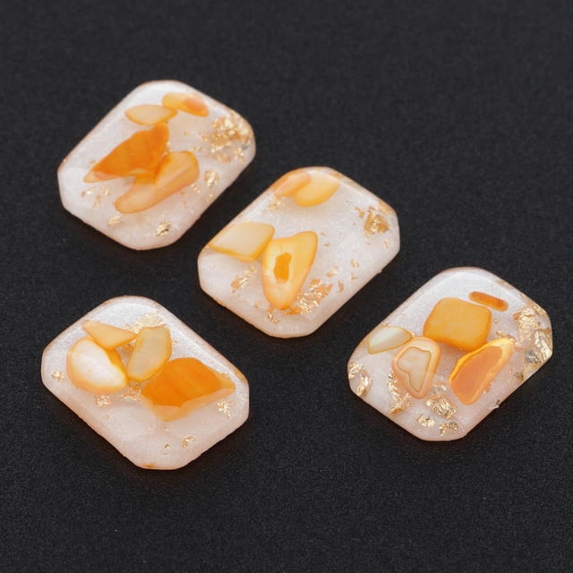4 piezas de papel de aluminio Flatback Resina Scrapbooking Cabochons DIY Hair Bow Center Decoración Adornos Tarjeta de fabricación de adornos Álbum de Lámina Dorada Naranja Soledad cuentas de botón de lámina de oro de resina