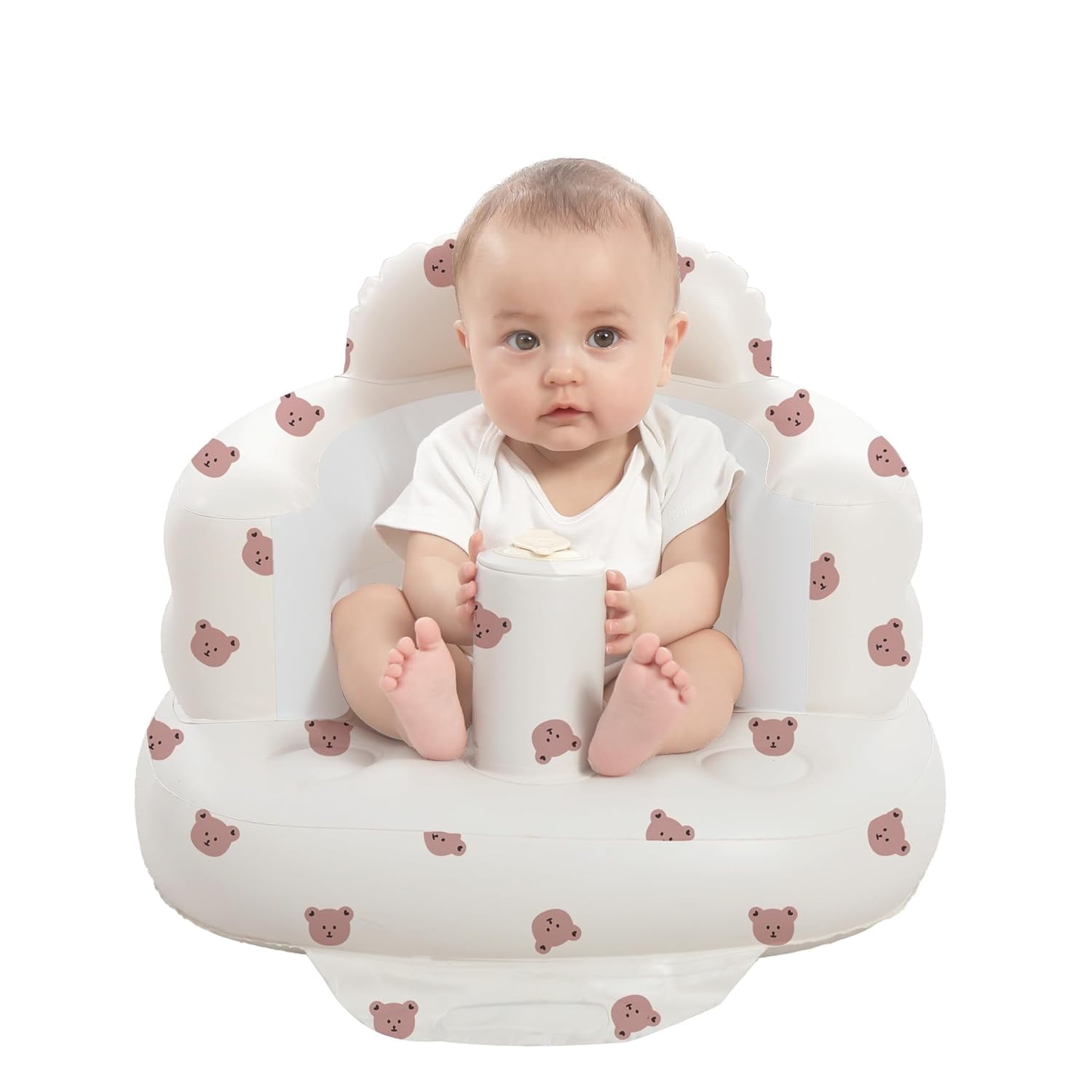 Inflatable Baby Seat for Babies 3-36 Months, Built in Air Pump Baby Chair Floor Seat for Baby, Seat for Learning to Sit, Feeding, Camping (Bear)