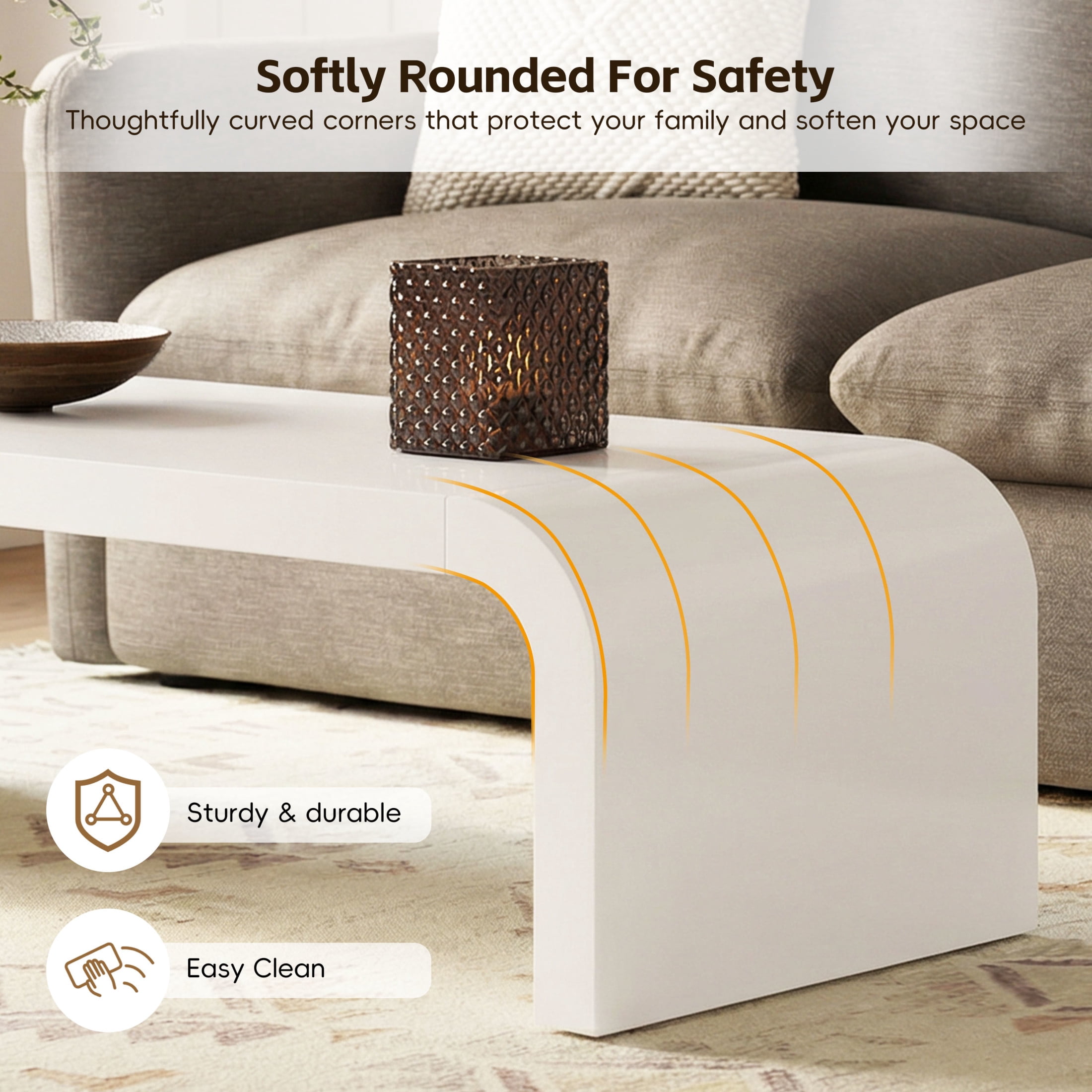 Christopher Knight Home 47" Modern Waterfall Coffee Table, Curved Minimalist Accent Table, White