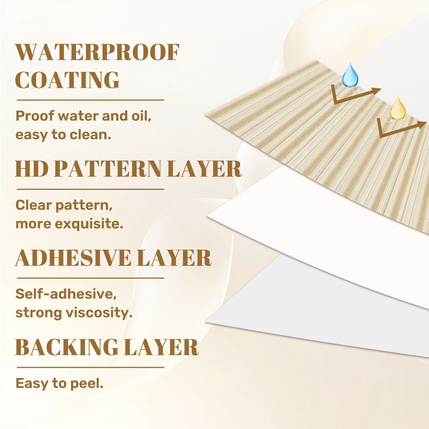 Peel and Stick Wallpaper Elegant Vintage Floral Golden Stripes Delicate Wall Mural 17.7in x 9.8ft Self Adhesive Removable Wall Paper Renter Friendly Wallpaper for Bedroom Studio Lake House