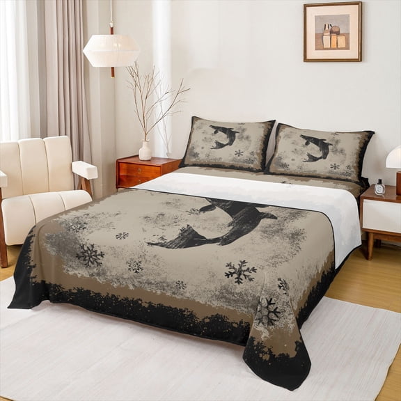 Feelyou Rustic Fish Print Twin Sheet Sets for Men, Western Happy Christmas Twin Fitted Sheet, Hippie Wildlife Animal Flat Sheet, Breathable Home Decor, 3 Pieces
