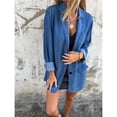 thumbnail image 4 of Camisa Vaquera con Botones para Mujer, Larga, Solapa, Informal, Holgada, Vaquera Azul L, 4 of 9