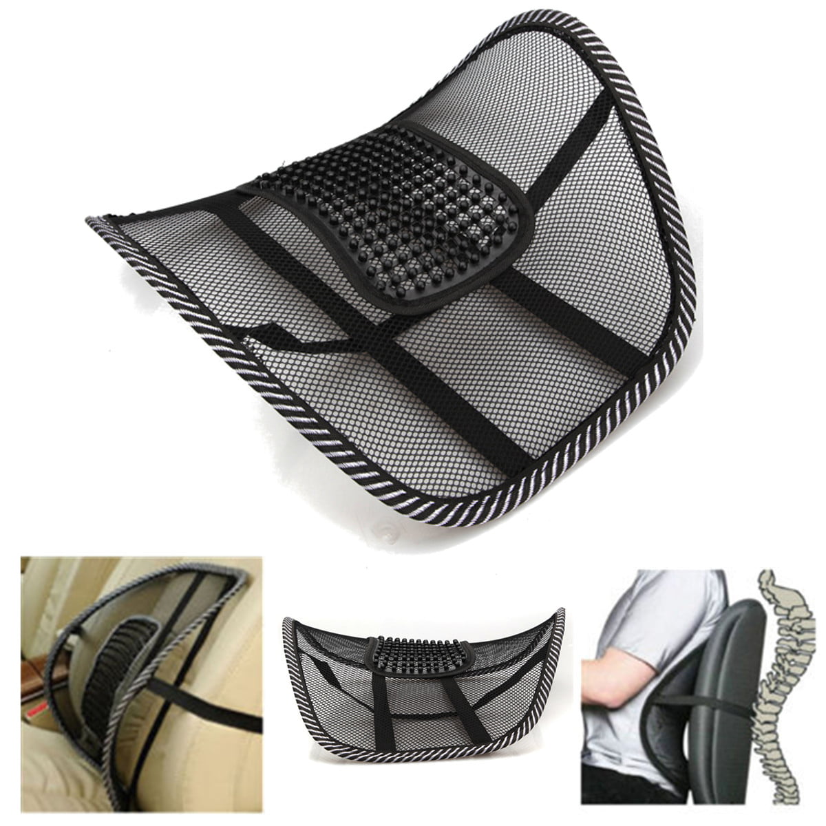 Mesh Lumbar Back Brace Support Office Home Car Seat Chair Cushion Cool  Black New | Walmart Canada