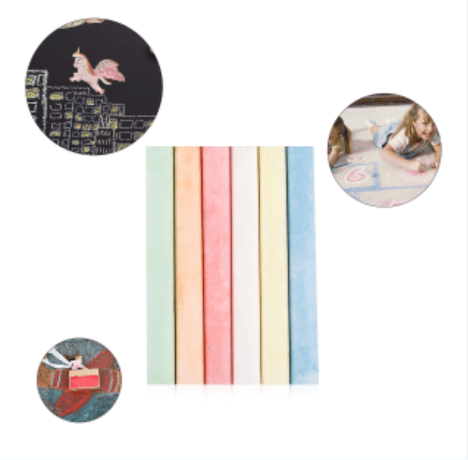 Chalk Set in 6 Different Colors, 12 Colorful Chalk Piece, Dust Free & Washable, For Driveway, Pavement, Outdoors, Arts & Crafts Gift for Kids