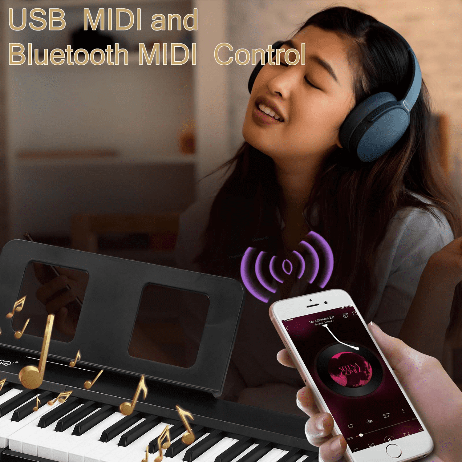 Hassch 88 Key Folding Digital Piano with Bag and Headphone, Semi-Weighted Keyboard with MIDI Bluetooth for Beginners, Black