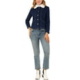 thumbnail image 2 of INSPIRE CHIC Women's Turn Down Collar Long Sleeve Button Down Short Denim Jacket XL Dark Blue, 2 of 6