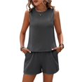 thumbnail image 2 of ZZwxWA Women's 2 Piece Summer Cozy Knit Set Ribbed Sleeveless Tank Top Soft Matching Shorts Beach Vacation Outfits Womens Workout Athletic Suits 50% Off Clear, 2 of 7