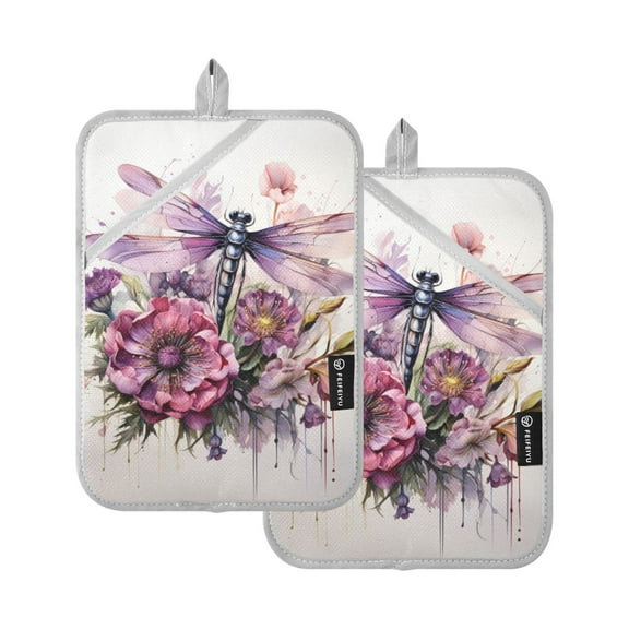 ALAZA Dragonfly Flower Pot Holders Set of 2 Heat Resistant Kitchen Oven Mitts