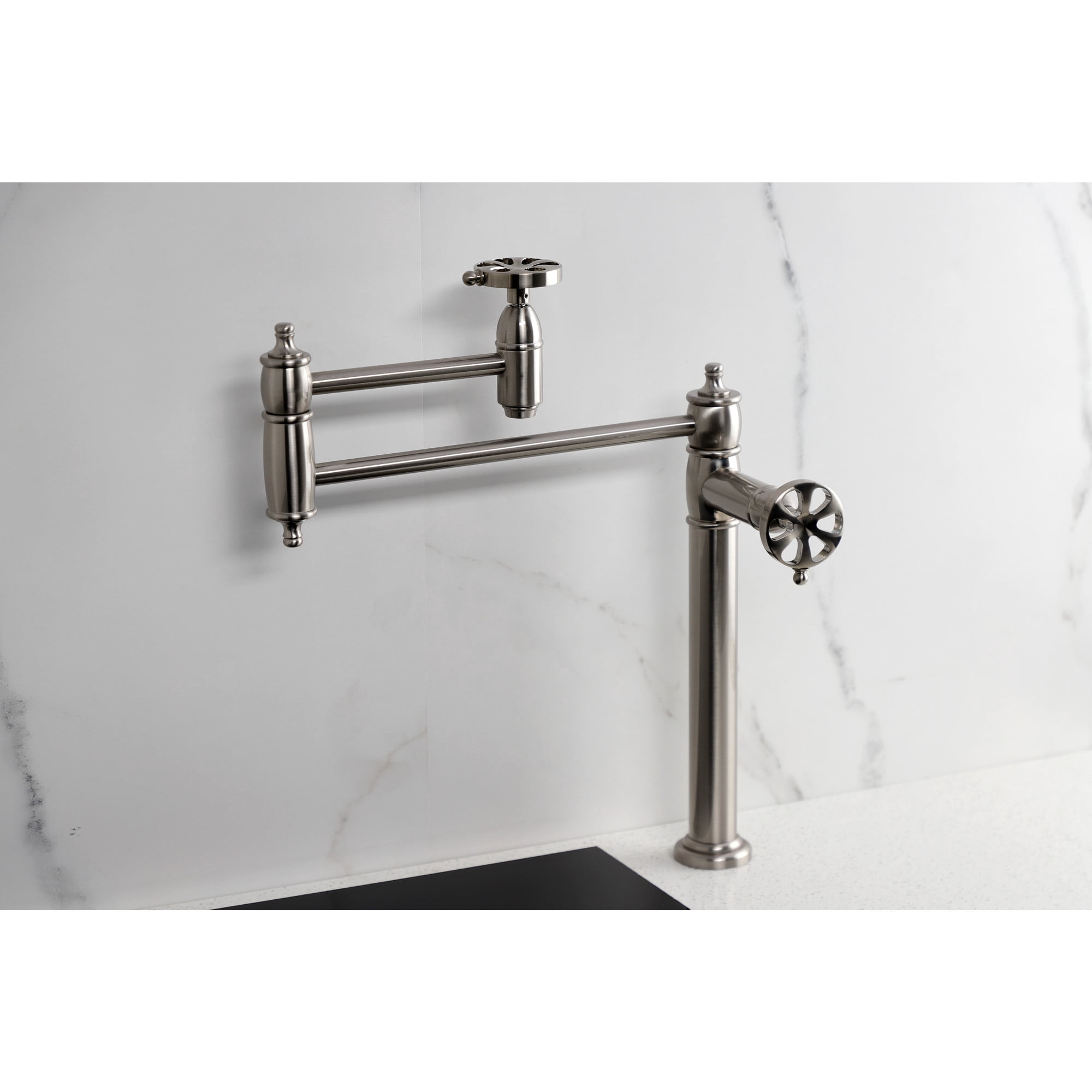 Kingston Brass KS3708RX Belknap Deck Mount Pot Filler Faucet, Brushed Nickel