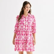 Women's Ellen Tracy Shirt Dress with Flounce Hem Color: Fuschia Print Size: LARGE