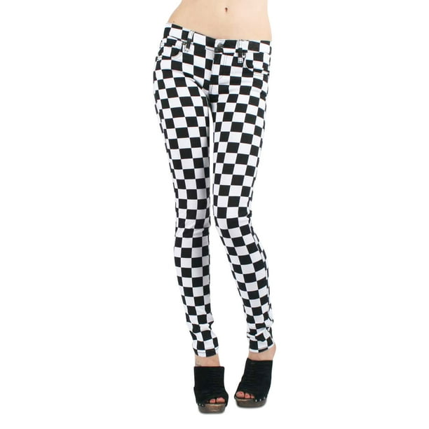 Tripp NYC Skinny T-Jean Pants in Black/White Checkered - Walmart.com
