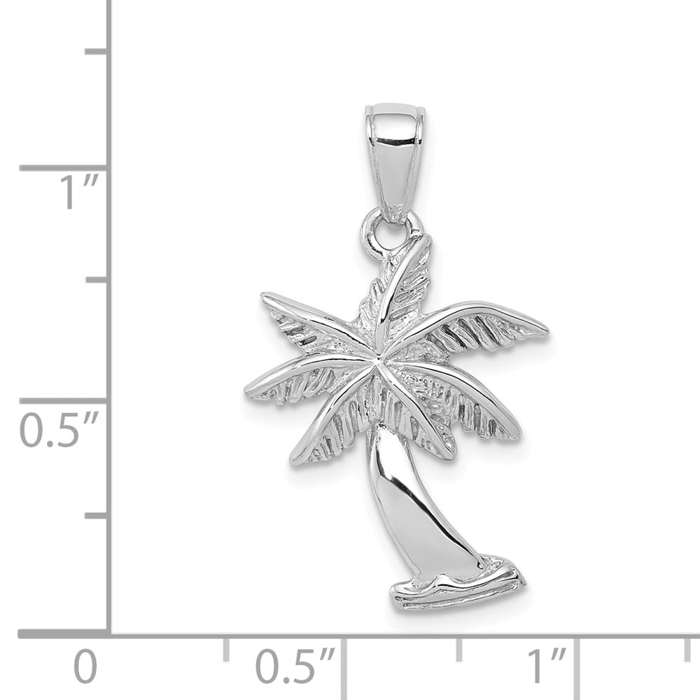FB Jewels Solid 14K Gold Polished And Textured 2-D Palmetto Palm Tree Pendant