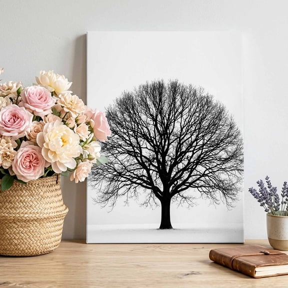 Canvas Wall Art Bare Oak Tree Canvas Art Print Rustic Minimalist Black White Branch Network Pictures Wall Decor for Living Room Bedroom Artwork Decorations Stretched Framed Ready to Hang 20"x30"