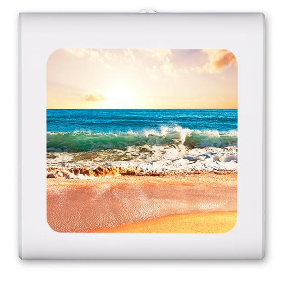 Plug in Dimmable LED Night Light with Dusk to Dawn Auto Sensor, Adjustable Brightness, Warm Light, Auto On/Off Nightlight for Bathroom, Hallway, Nursery, Bedrooms - Beach