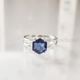 thumbnail image 4 of Hexagon Blue Sapphire Ring, 925 Sterling Silver Ring, Women Ring, Hydro Blue Sapphire, September Birthstone, Christmas, Thanksgiving, Tiny Dainty Ring, Handmade, Statement Jewelry, Anniversary, 4 of 8