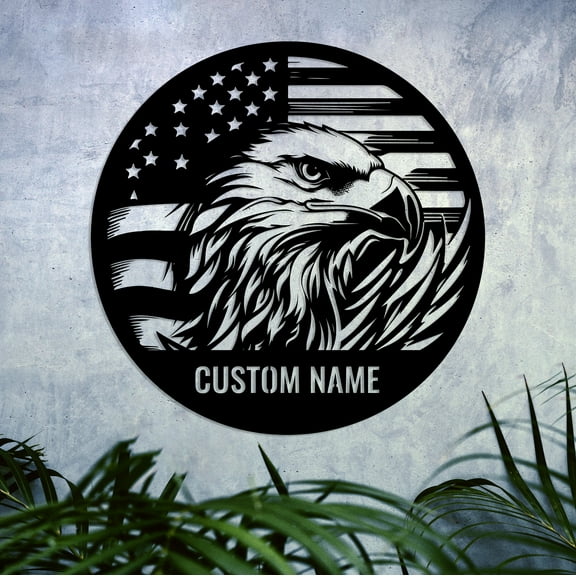 Personalized Eagle US Flag Metal Wall Sign, American Flag Metal Wall Decor, Patriotic Front Door Large Sign, 4th Of July Gift, Custom Patriotic Wall Art, Man Cave Bar Decor, Outdoor Military Gift