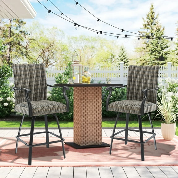 Ulax Furniture Set of 2 Outdoor Bar Stools Wicker Patio Counter Height Bar Stool Chairs Padded with Quick Dry Foam