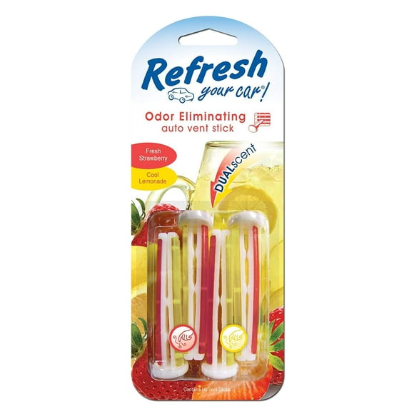 Car Air Freshener, Vent Stick, Fresh Strawberry & Cool Lemonade Scent, 4-Pk. 09593Z