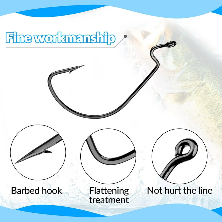 THKFISH 50pcs Offset Hooks with Barbed Shank Worm Hooks Round Bend  Replacement Fishing Hooks 2# 1# 1/0# 2/0# 3/0#