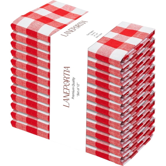 Dinner Napkins 100% Cotton Buffalo Plaid Cloth Table Napkins Set of 12, 18"x18" Miltered Corner Reusable Washable Cloth Napkins for Parties & Everyday Dining, Easter, Valentine - Red/White