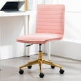 thumbnail image 6 of SSyao Armless Vanity Chair with Wheels, Computer Rolling Desk Chair with Back Soft Velvet Height Adjustable Gold Metal Base Swivel Stool Chairs-Pink, 6 of 8