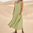 thumbnail image 3 of Women's Sleeveless Cotton Linen Dress With Pockets Boho Style Beach Tank Dress, 3 of 4