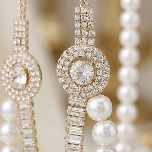 Elegant Women’s Pearl & Crystal Double Layer Necklace Set with Matching Stud Earrings – Classic Fashion Jewelry