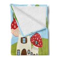 thumbnail image 2 of Gnome Soft Flannel Fleece Throw Blanket, Elves Working in the Garden Amanita House Butterflies Forest Trees Composition, Cozy Plush for Indoor and Outdoor Use, 50" x 70", Multicolor, by Ambesonne, 2 of 5