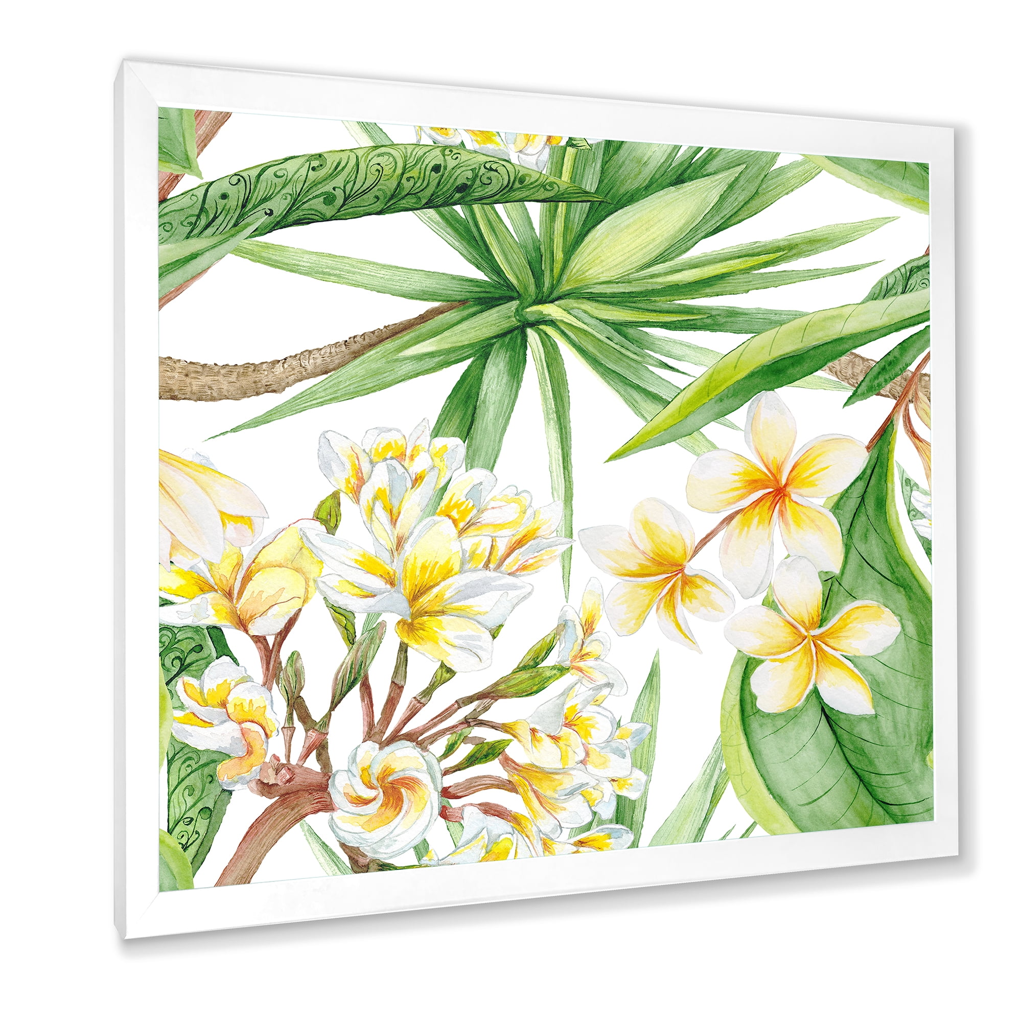Designart 'Yellow Flowers and Tropical Foliage I' Modern Framed Art Print
