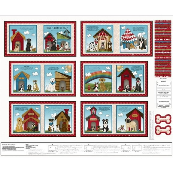 36" X 44" Panel Home is Where the Dog Is Animal Pets Cotton Fabric Panel D764.92
