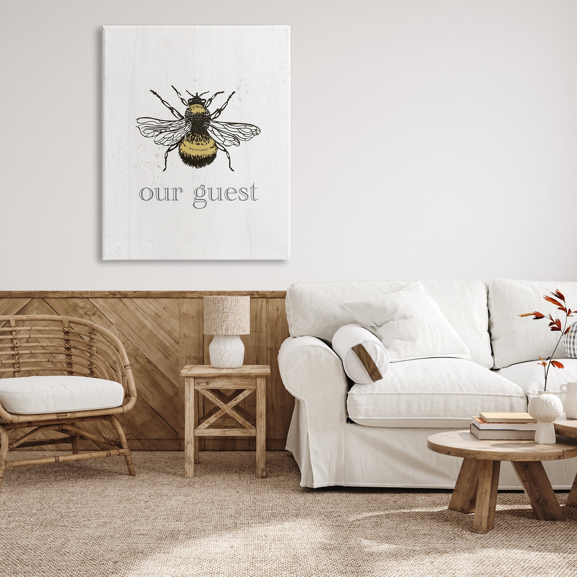 Stupell Industries Be Our Guest Bumblebee Animals & Insects Painting Gallery Wrapped Canvas Print Wall Art, 36 x 48