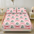 thumbnail image 2 of Jeiento Pink Christmas Tree Bow Print Bedding Set, 2 Decorative Pillow Covers + 1 Deep Pocket Fitted Sheet, 3-Piece Soft Bed Linen Set for Bedroom Guest Room Holiday, King Size, 2 of 7