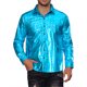 thumbnail image 1 of Camisas metálicas INSPIRE CHIC para hombres, camisas de fiesta impresas brillantes de los años 70, talla 2XL, color azul, 1 of 6