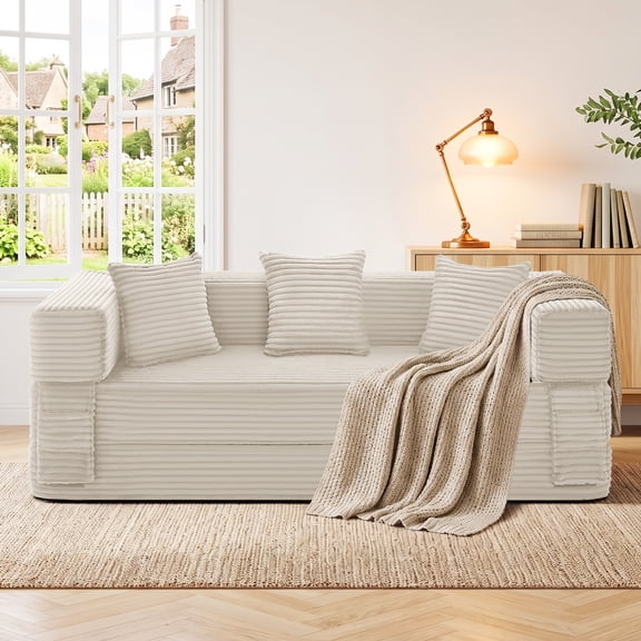 5-in-1 Convertible Sofa Bed,78.74" Corduroy Boneless Couch Bed Foldable Sofa for Living Rooms, Futon Sleeper Sofa No Assembly