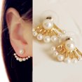 thumbnail image 2 of Besufy Women Stud Earring,1 Pair Earrings Double-sided Jewelry Faux Pearl Front Back Stud Earrings for Festival, 2 of 7