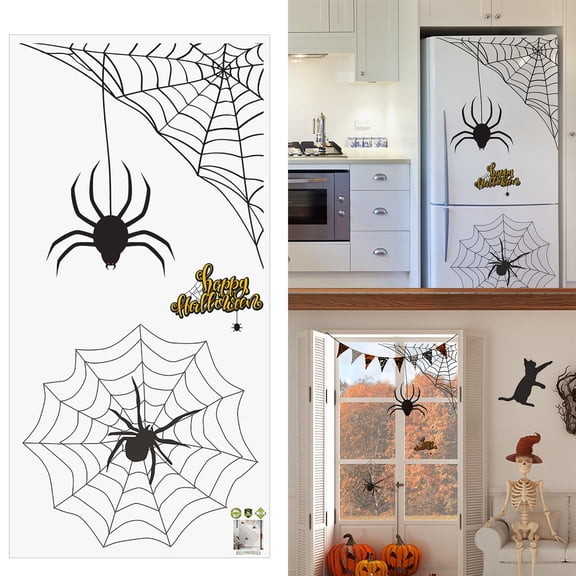 CoreLiving Halloween Window Clings Spider Web Decals, Spooky Indoor Outdoor Decorative Stickers for Home Party Glass Decor, 1 Sheet, Easy Apply