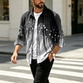 thumbnail image 4 of Men's Corduroy Streetwear Color Block Button Down Shirt, Geometric Print Long Sleeve Lapel Casual Top, Loose Fit Fall Daily Clothes with Chest Pocket White S, 4 of 6
